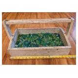 Primitive Wooden Box w/Glass Stones
