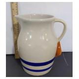 2 Qt Blue Banded Crock Pitcher