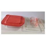 Two Pyrex Glass Pans & 1 C Measuring Cup