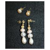 Pair of pear and 14k gold earrings
