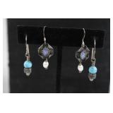 Two pair of sterling dangle earrings