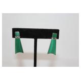 Green stone and sterling dangle earrings