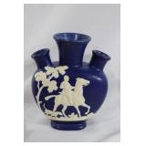 Weller Pottery Blue Triple Vase with Hunting/Horse