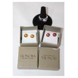 Two pair of HONORA pear earrings and ring