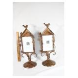 Two metal birdhouse picture frames
