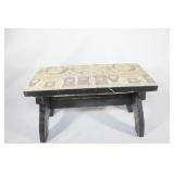 Small Wooden Step Stool  - Vintage Print
