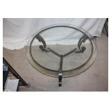 Glass top round coffee table metal base