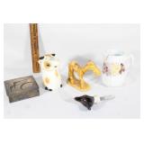 VTG cow pitcher,floral pitcher,horse statue,