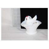 Westmoreland Milk Glass nesting hen on basket