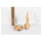 Two hand carved driftwood statues-Pelican,Frog