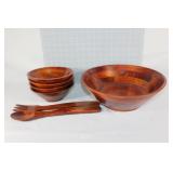 Teak? wood salad bowl and utensils