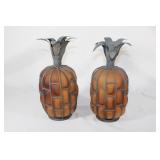 Pair of Frosted Orange PIneapple Candle Holders