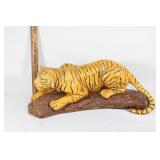 VTG Heavy plaster tiger on log statue