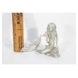 Vintage pewter mermaid with pearl-Signed SLN