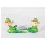 Pair of Vintage Green Ceramic Elves