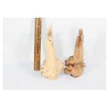 Two hand carved driftwood statues-Parrots
