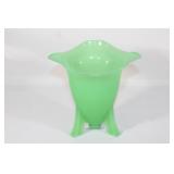 Vaseline Ruffled Three Footed vase