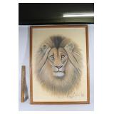 Framed chalk on paper lion-signed