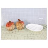 Two ceramic pumpkins,Pink Sky pumpkin soap dish