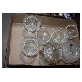 Clear glass candy dishes and low glasses
