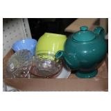 Vintage teapot, Bowls, Opalecent plate etc.