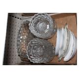 Vintage clear glass diamond patter,bone dishes etc