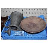 Antique clay footed bowl, Silver plate coffee etc.