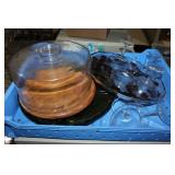 Vintage wooden covered cheese board,Glass tray etc