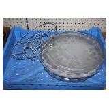 Large lot of glass trays, metal tray rack