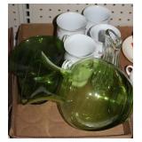 Large green glass vase-Mugs, etc.