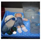 Plastic containers, Cabbage patch doll, etc.