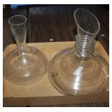 Two unique vintage clear glass decanters