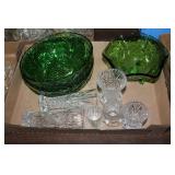 Antique glass vases, Green glass bowl, footed bowl