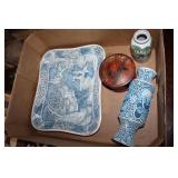 Wooden Asian tray, Wooden box, bamboo vase