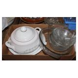 Vintage tureen, clear glass bowls, etc.