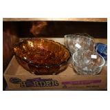 Large vintage amber footed bowl, two bowls