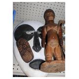 Plaster mask, Wooden fertility goddess etc.