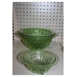 Three Vintage green vaseline glass bowls