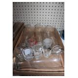 Clear glass tumblers, shot glasses