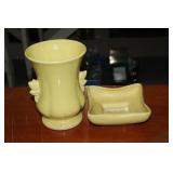 Two vintage yellow McCoy vases