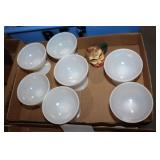 7 milk glass sherbet glasses, etc.