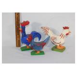 Three wooden Folk Art style painted chickens