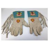 Native American Handmade Buffalo Hide Beaded Glove