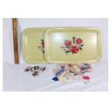 Two VTG metal trays,VTG Cracker Jack cards,etc