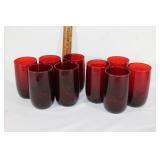 Set of 9 Vtg Red glass juice glasses