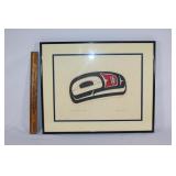 Framed Native American ink on paper artwork