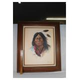 Framed Native American OIC - T. Rivers Signed