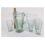 Coke glass pitcher and four glasses