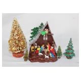 Lot of Vintage Christmas Trees, Nativity Set