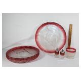 Indian Glass Co. 3 platters,Salt/Pepper,cup